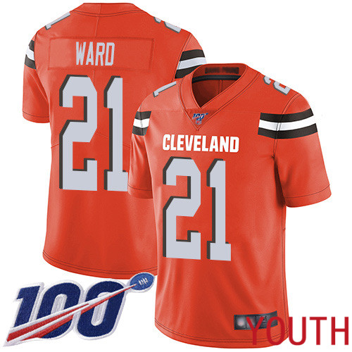 Cleveland Browns Denzel Ward Youth Orange Limited Jersey 21 NFL Football Alternate 100th Season Vapor Untouchable